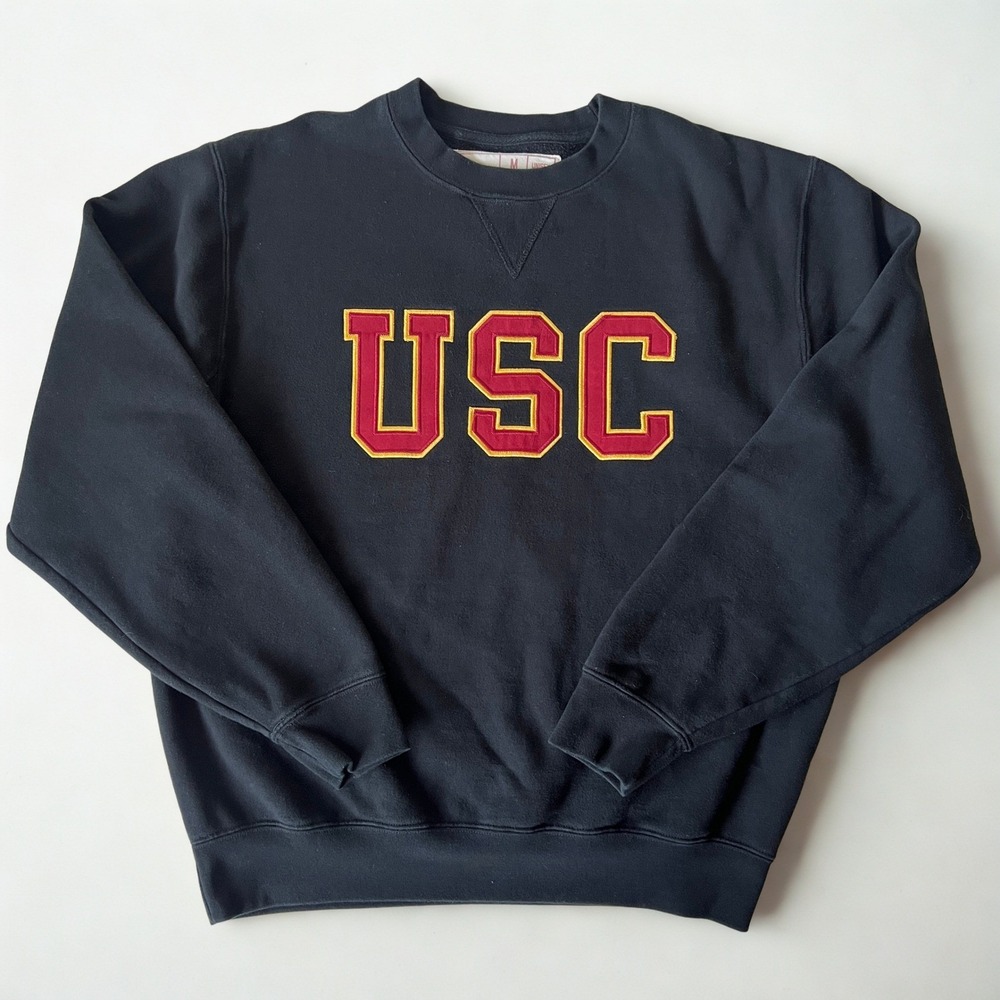 USC Trojans Black Crewneck Sweatshirt Embroidered Spellout Pullover Unisex M